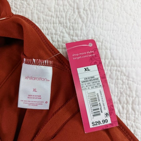 NWT Xhiliration Sangria Red One Piece Swimsuit - Size XL - Picture 7 of 8